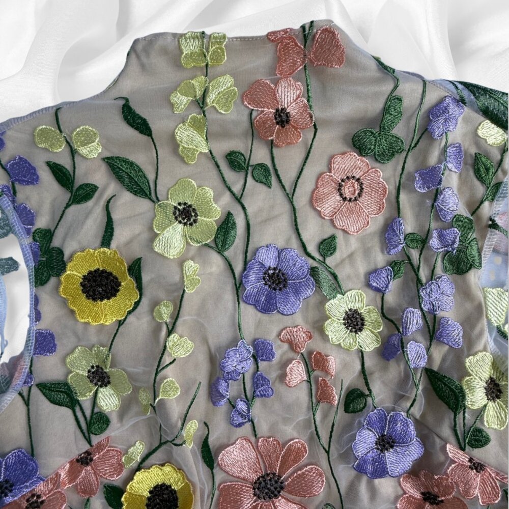 Inspired by Taylor Swift's Floral Appliqué Grammy Dress! Boho Mini Fairycore SM - Picture 16 of 16